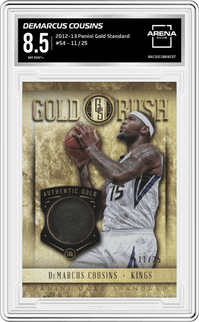 DeMarcus Cousins from the 2012-13 Panini Gold Standard Basketball set graded by Arena Club and given an overall grade of 8.5.
