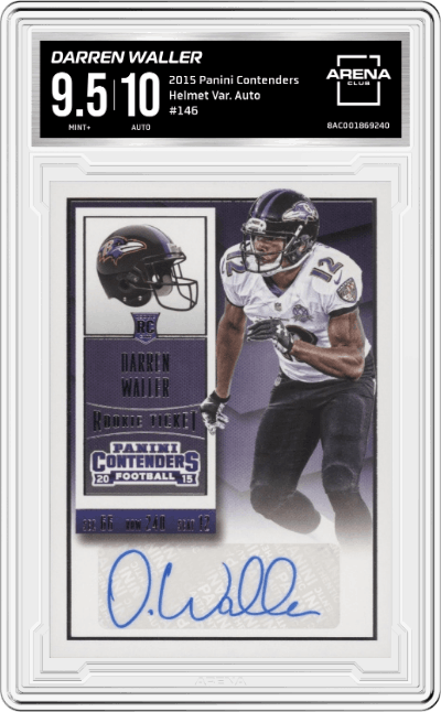 Darren Waller from the 2015 Panini Contenders  set graded by Arena Club and given an overall grade of 9.5.