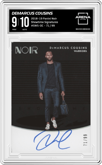 DeMarcus Cousins from the 2018-19 Panini Noir set graded by Arena Club and given an overall grade of 9.