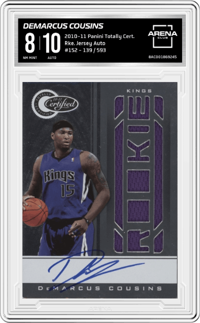 DeMarcus Cousins from the 2010-11 Panini Totally Certified set graded by Arena Club and given an overall grade of 8.