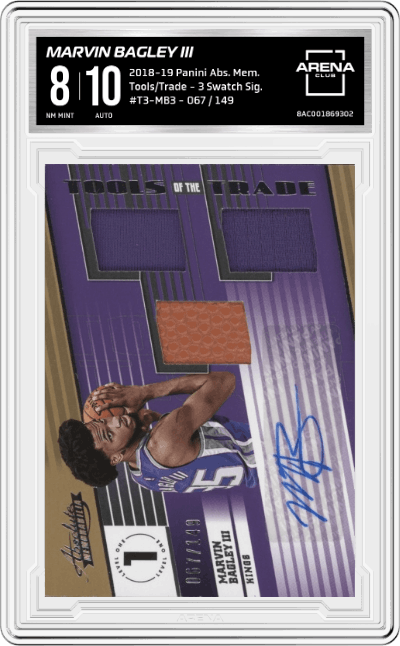 Marvin Bagley III from the 2018-19 Panini Absolute Memorabilia Basketball set graded by Arena Club and given an overall grade of 8.