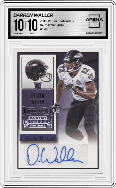 Darren Waller from the 2015 Panini Contenders set graded by Arena Club and given an overall grade of 10.
