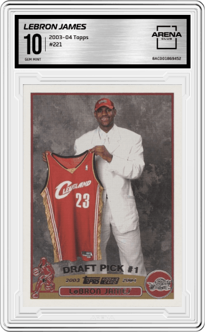 LeBron James from the 2003-04 Topps set graded by Arena Club and given an overall grade of 10.