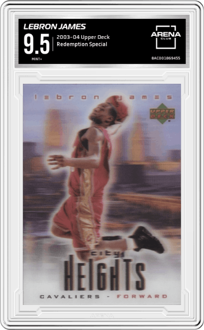 LeBron James from the 2003-04 Upper Deck set graded by Arena Club and given an overall grade of 9.5.
