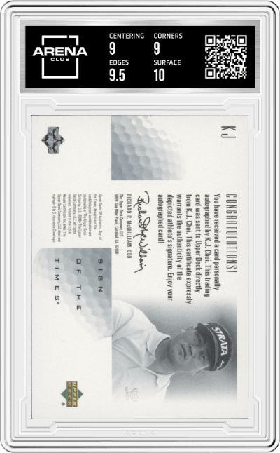 K.J. Choi from the 2001 Upper Deck SP Authentic set graded by Arena Club and given an overall grade of 9.5.