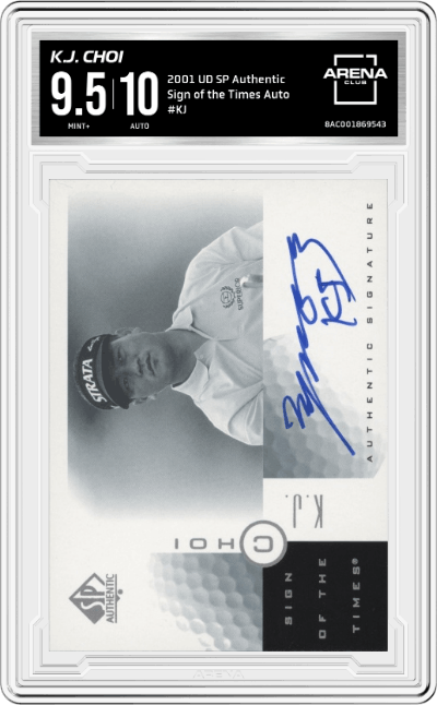 K.J. Choi from the 2001 Upper Deck SP Authentic set graded by Arena Club and given an overall grade of 9.5.