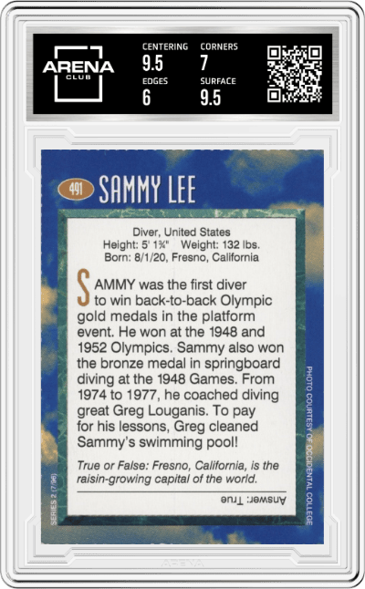 Sammy Lee from the 1996 SI For Kids set graded by Arena Club and given an overall grade of 6.5.