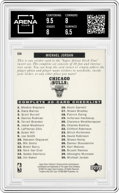 Michael Jordan from the 1996-97 Upper Deck Collector's Choice set graded by Arena Club and given an overall grade of 7.