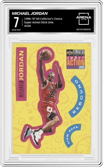 Michael Jordan from the 1996-97 Upper Deck Collector's Choice set graded by Arena Club and given an overall grade of 7.