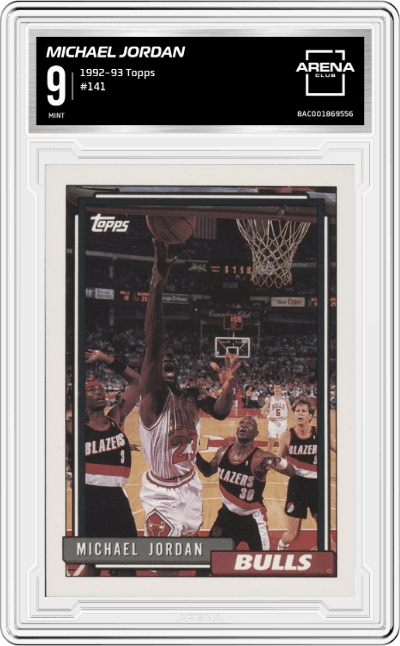 Michael Jordan from the 1992-93 Topps Basketball set graded by Arena Club and given an overall grade of 9.
