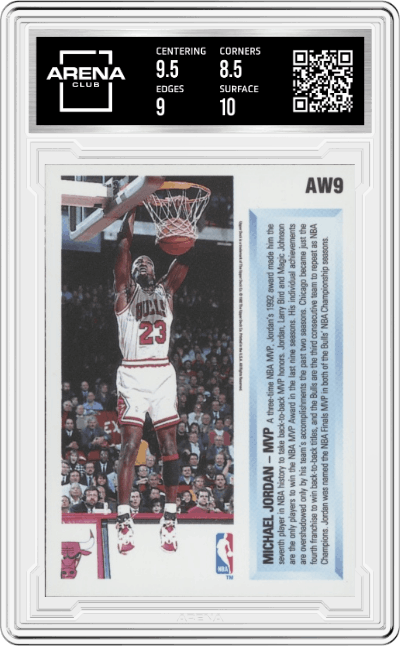 Michael Jordan from the 1992-93 Upper Deck  set graded by Arena Club and given an overall grade of 9.