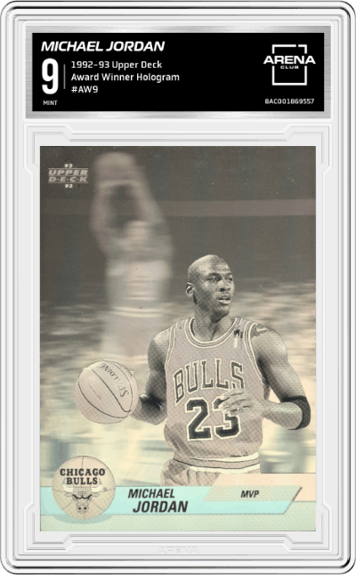 Michael Jordan from the 1992-93 Upper Deck  set graded by Arena Club and given an overall grade of 9.