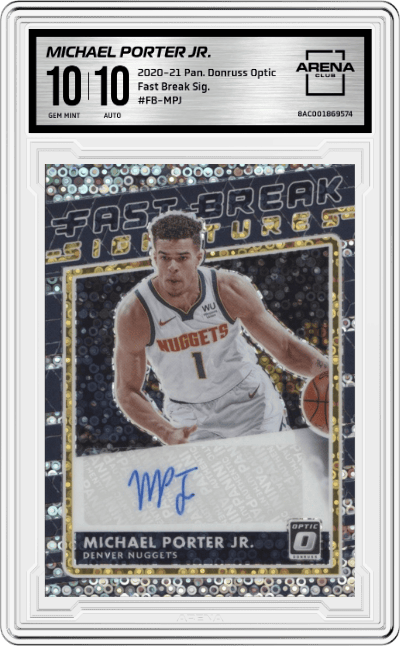 Michael Porter Jr. from the 2020-21 Panini Donruss Optic set graded by Arena Club and given an overall grade of 10.
