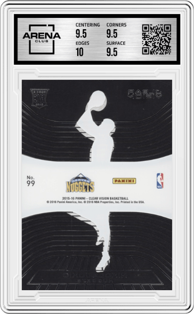 Nikola Jokic from the 2015-16 Panini Clear Vision Basketball set graded by Arena Club and given an overall grade of 10.
