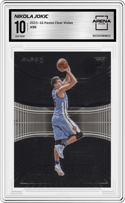 Nikola Jokic from the 2015-16 Panini Clear Vision Basketball set graded by Arena Club and given an overall grade of 10.