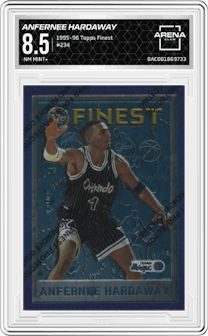 Anfernee Hardaway from the 1995-96 Topps Finest Basketball set graded by Arena Club and given an overall grade of 8.5.