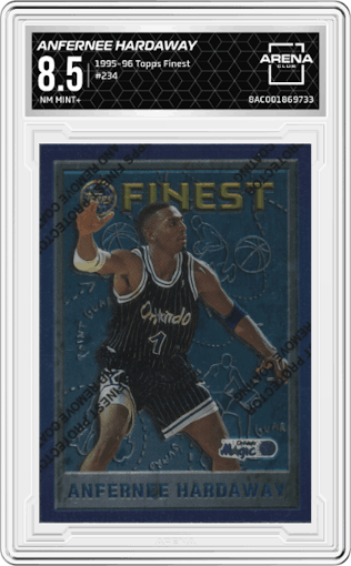 Anfernee Hardaway from the 1995-96 Topps Finest Basketball set graded by Arena Club and given an overall grade of 8.5.