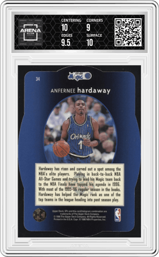Anfernee Hardaway from the 1996-97 SPX set graded by Arena Club and given an overall grade of 9.5.