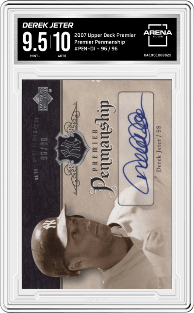 Derek Jeter from the 2007 Upper Deck Premier set graded by Arena Club and given an overall grade of 9.5.