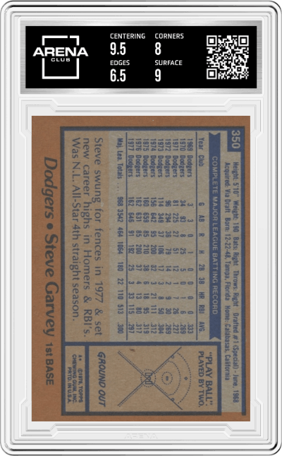 Steve Garvey from the 1978 Topps set graded by Arena Club and given an overall grade of 7.