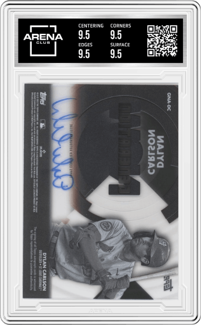 Dylan Carlson from the 2022 Topps Clearly Authentic set graded by Arena Club and given an overall grade of 9.5.