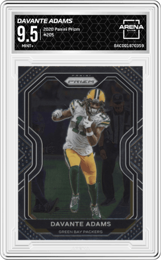 Davante Adams  from the 2020 Panini Prizm set graded by Arena Club and given an overall grade of 9.5.