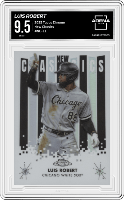 Luis Robert from the 2022 Topps Chrome set graded by Arena Club and given an overall grade of 9.5.