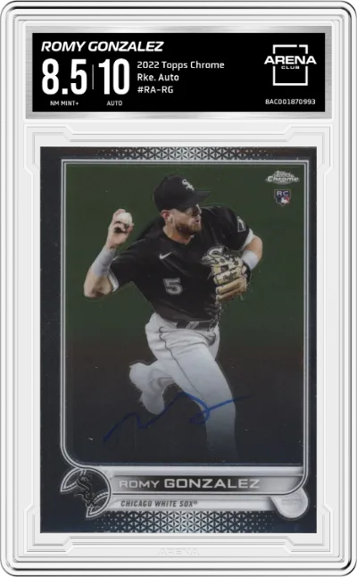 Romy Gonzalez from the 2022 Topps Chrome set graded by Arena Club and given an overall grade of 8.5.