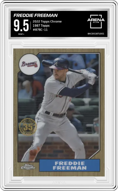 Freddie Freeman from the 2022 Topps Chrome set graded by Arena Club and given an overall grade of 9.5.