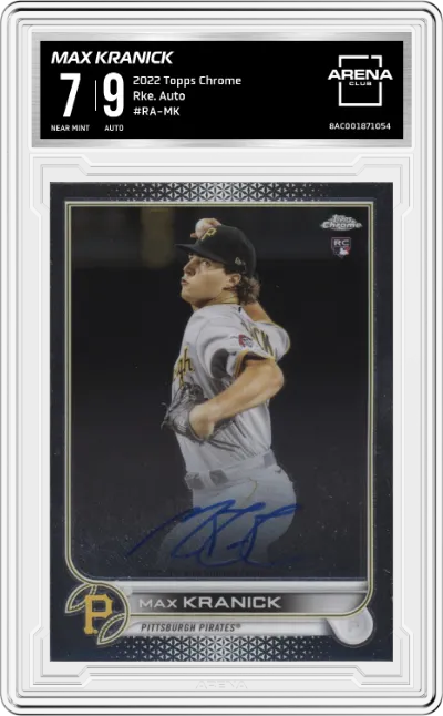 Max Kranick from the 2022 Topps Chrome set graded by Arena Club and given an overall grade of 7.