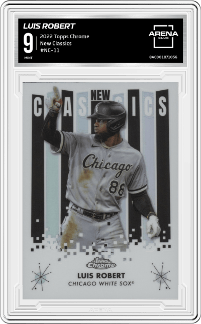 Luis Robert from the 2022 Topps Chrome set graded by Arena Club and given an overall grade of 9.