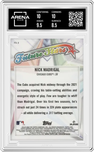 Nick Madrigal from the 2022 Topps Chrome set graded by Arena Club and given an overall grade of 9.