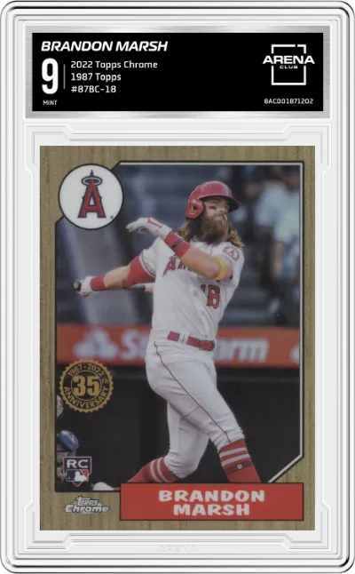 Brandon Marsh from the 2022 Topps Chrome set graded by Arena Club and given an overall grade of 9.