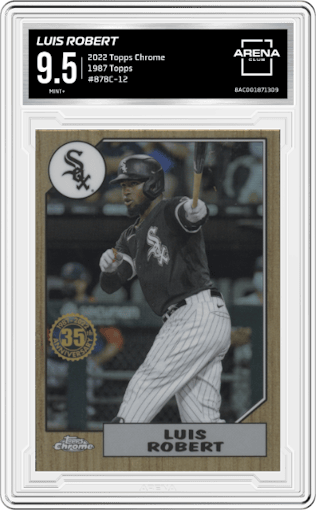 Luis Robert from the 2022 Topps Chrome set graded by Arena Club and given an overall grade of 9.5.