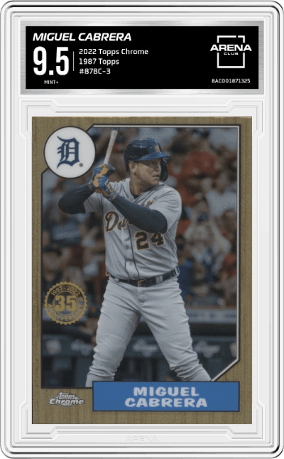 Miguel Cabrera from the 2022 Topps Chrome set graded by Arena Club and given an overall grade of 9.5.