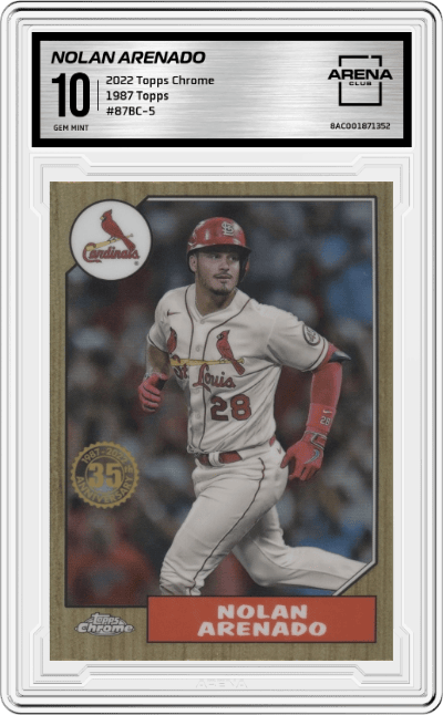 Nolan Arenado from the 2022 Topps Chrome set graded by Arena Club and given an overall grade of 10.