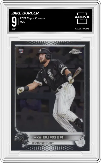 Jake Burger from the 2022 Topps Chrome set graded by Arena Club and given an overall grade of 9.