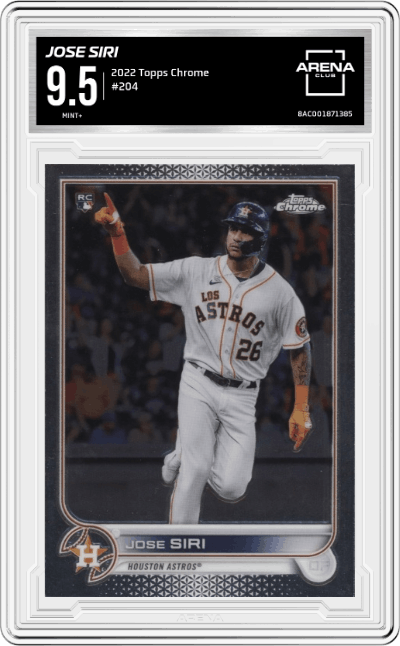 Jose Siri from the 2022 Topps Chrome set graded by Arena Club and given an overall grade of 9.5.