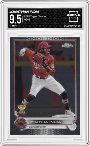 Jonathan India from the 2022 Topps Chrome set graded by Arena Club and given an overall grade of 9.5.