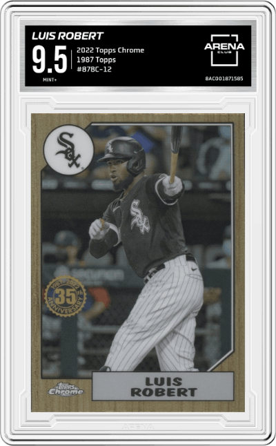 Luis Robert from the 2022 Topps Chrome set graded by Arena Club and given an overall grade of 9.5.