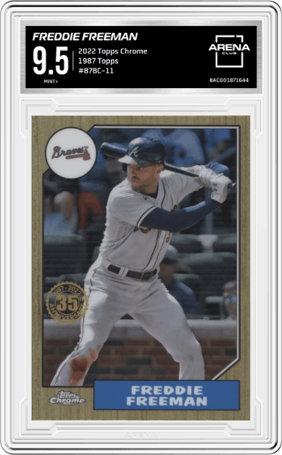 Freddie Freeman from the 2022 Topps Chrome set graded by Arena Club and given an overall grade of 9.5.