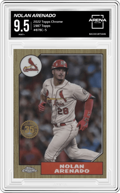 Nolan Arenado from the 2022 Topps Chrome set graded by Arena Club and given an overall grade of 9.5.
