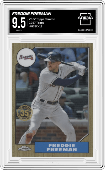 Freddie Freeman from the 2022 Topps Chrome set graded by Arena Club and given an overall grade of 9.5.