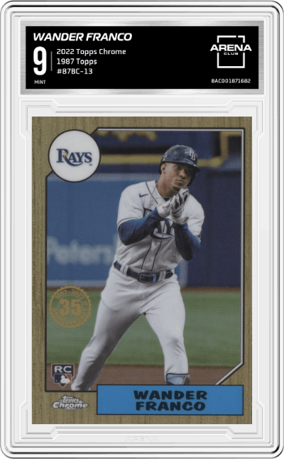 Wander Franco from the 2022 Topps Chrome set graded by Arena Club and given an overall grade of 9.
