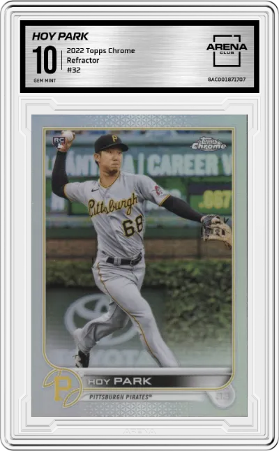 Hoy Park from the 2022 Topps Chrome set featuring a Refractor parallel graded by Arena Club and given an overall grade of 10.