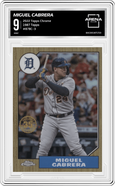 Miguel Cabrera from the 2022 Topps Chrome set graded by Arena Club and given an overall grade of 9.