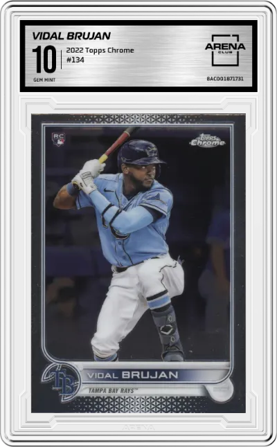 Vidal Brujan from the 2022 Topps Chrome set graded by Arena Club and given an overall grade of 10.