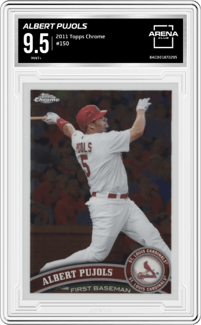 Albert Pujols from the 2011 Topps Chrome Baseball set graded by Arena Club and given an overall grade of 9.5.