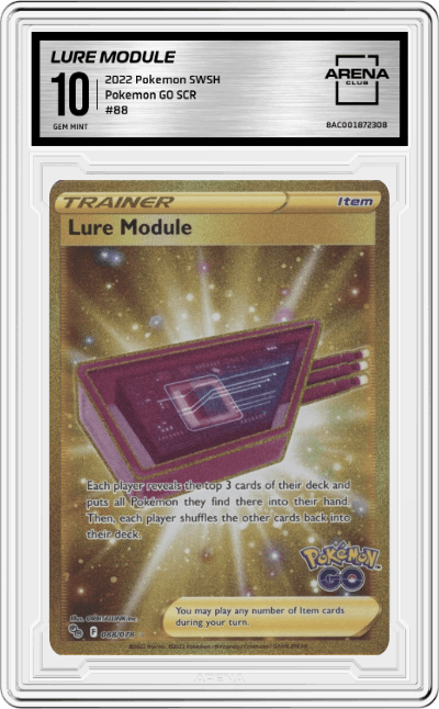 Lure Module from the 2022 Pokemon SWSH set graded by Arena Club and given an overall grade of 10.