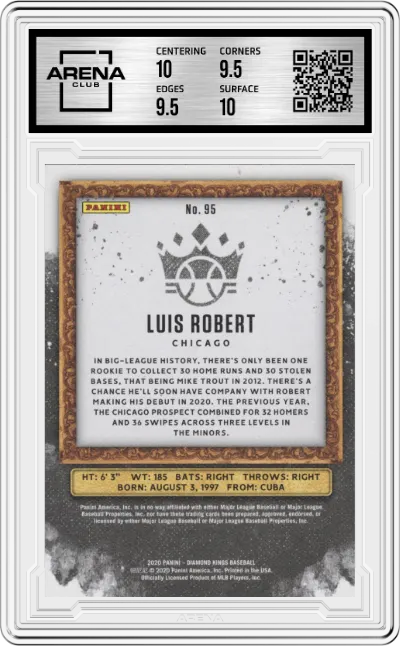 Luis Robert from the 2020 Panini Diamond Kings set graded by Arena Club and given an overall grade of 10.